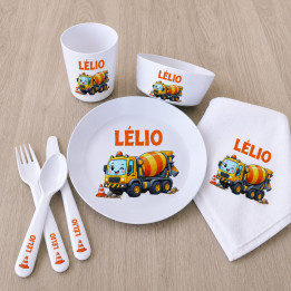 Set repas bébé personnalisé engin de chantier | Ketali création