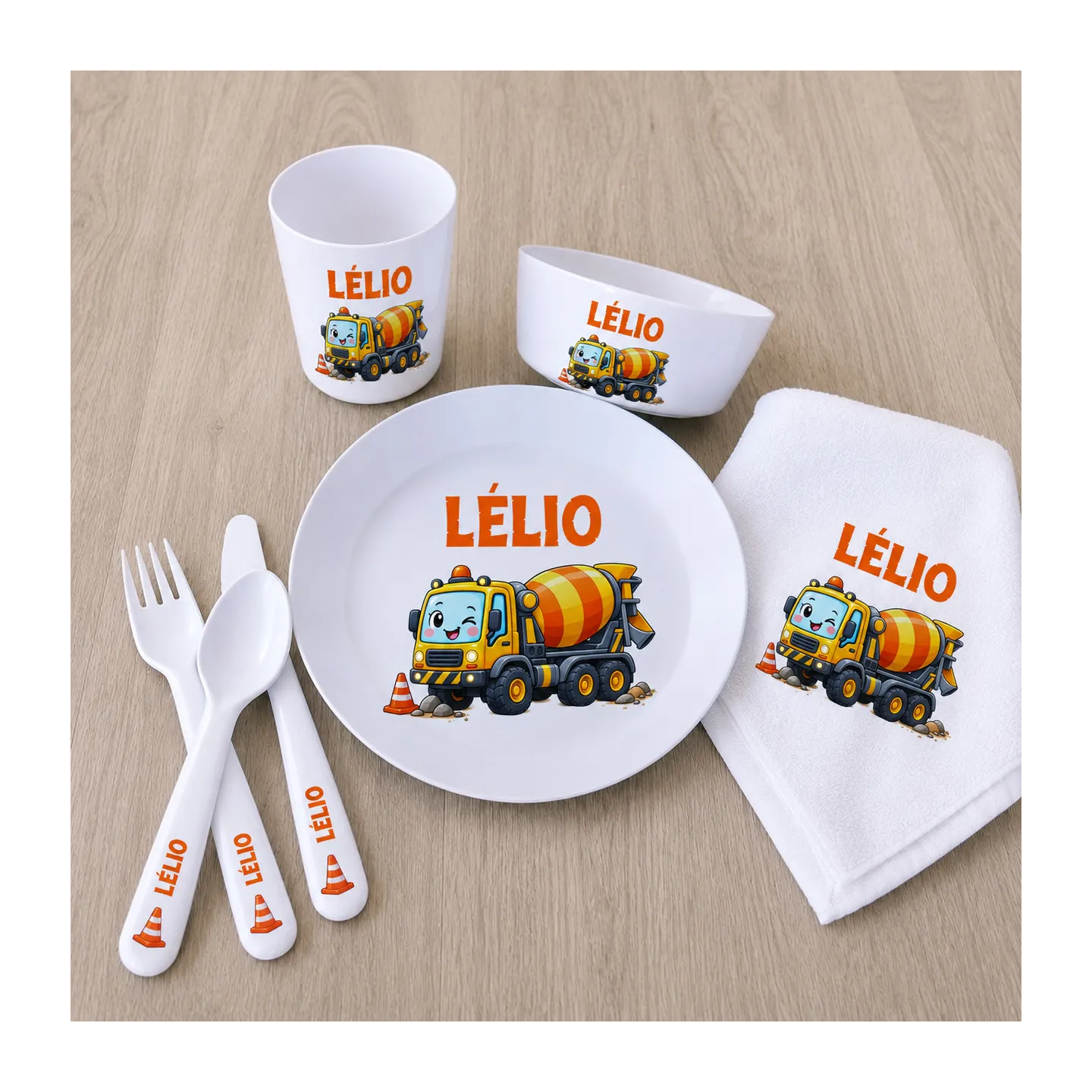 Set repas bébé personnalisé engin de chantier | Ketali création