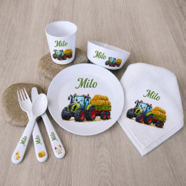 Set repas bébé personnalisé tracteur de la ferme | Ketali création
