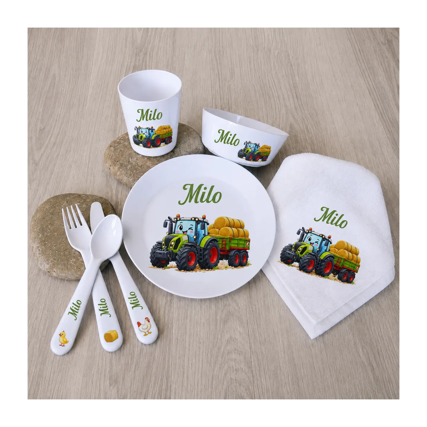 Set repas bébé personnalisé tracteur de la ferme | Ketali création