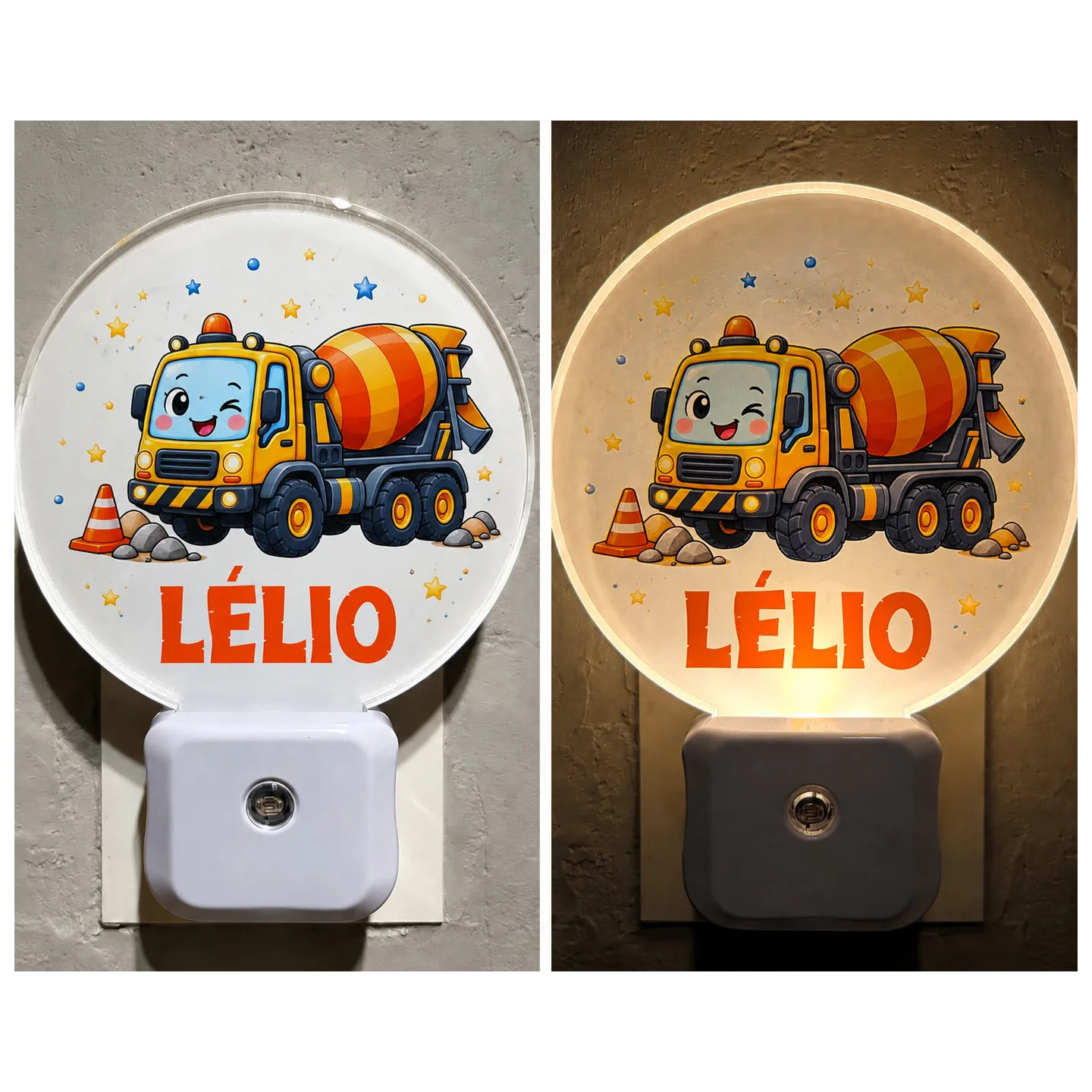 Veilleuse murale personnalisée bébé enfant petit chantier | Ketali Création