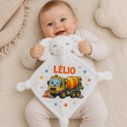Doudou éléphant personnalisé engin de chantier avec prénom | Ketali