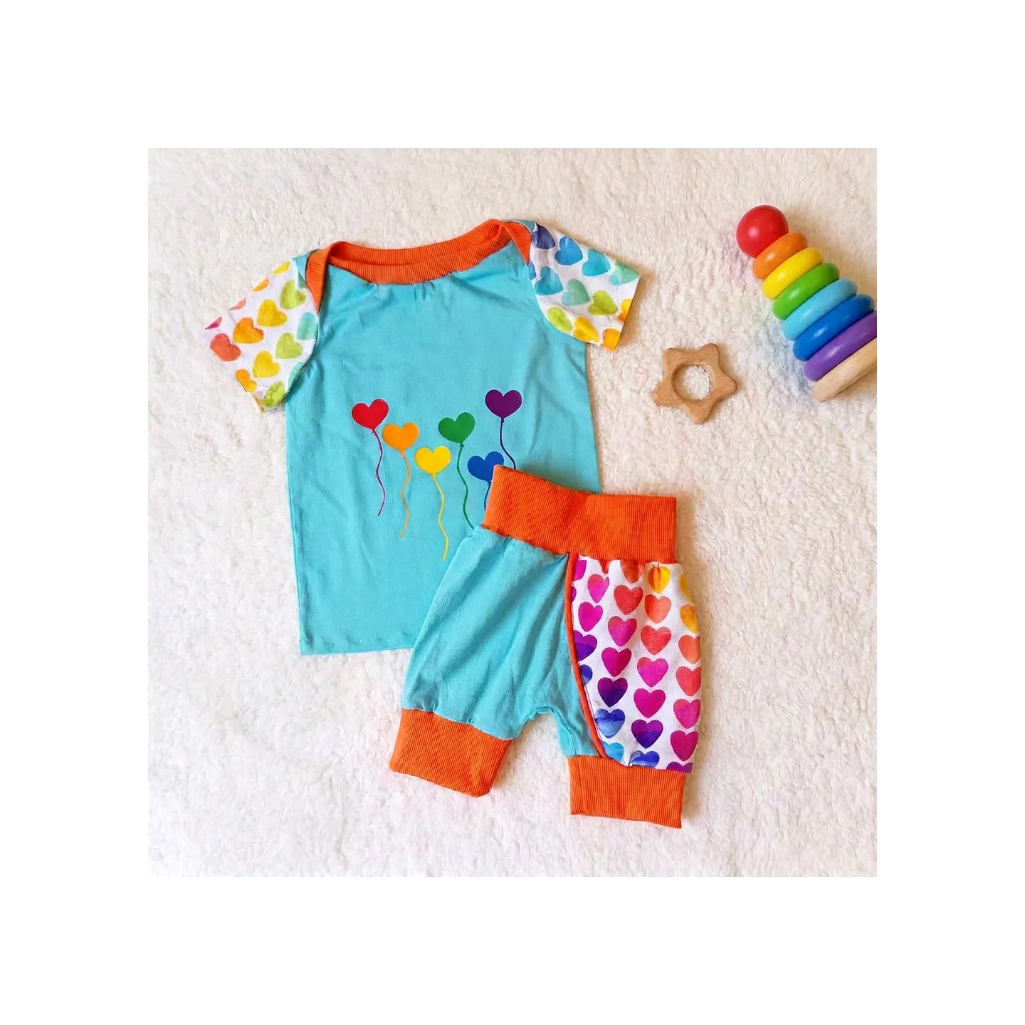 Ensemble 2 - 4 Ans Short T-shirt bébé ballons coeur | Ketali