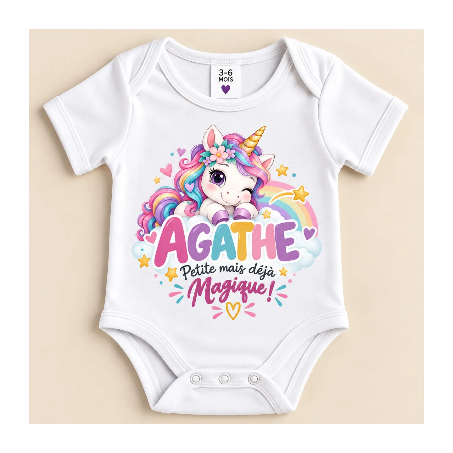 Body bébé personnalisé prénom licorne | Ketali